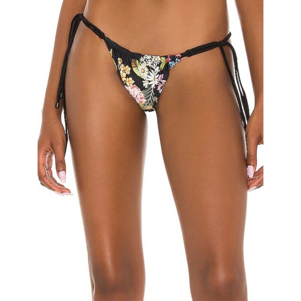 Agua Bendita Aldana Moss String Bikini Swim Bottom Black Floral Size XL Revolve